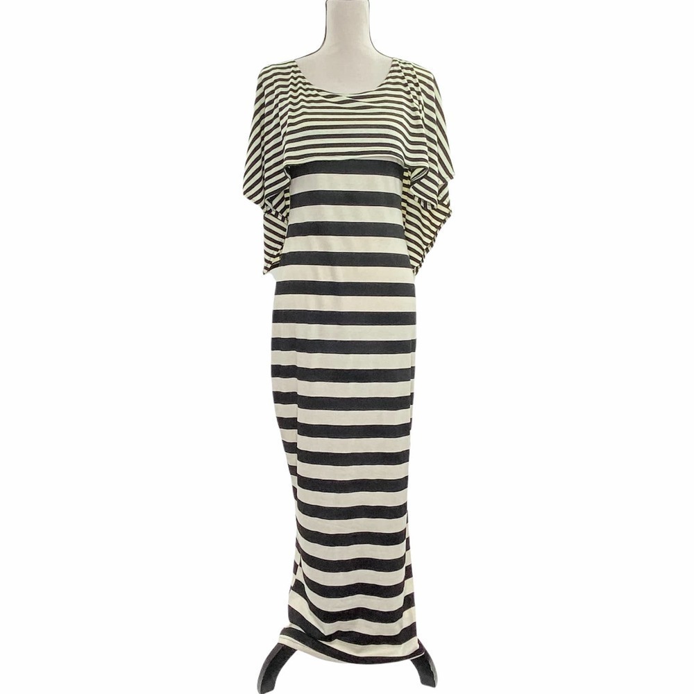 OH My Julian Beige Black Striped Tiered Maxi Dress